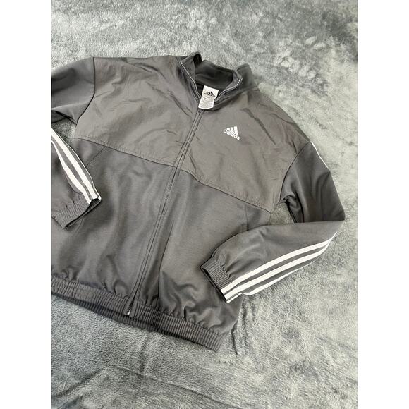 Women's Adidas Gray Full Zip Track Jacket White Stripes Athletic Large exc - Picture 8 of 11